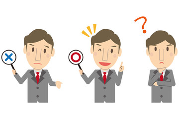 かわいいミドル世代ビジネスマン　グレーのスーツ
クイズ解答3点セット