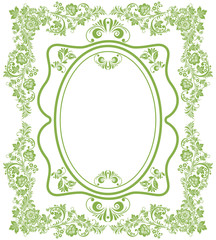 Green eco russian floral frame background, vector illustration. Spring style