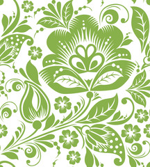 Greenery russian floral seamless pattern background, vector illustration. Spring style