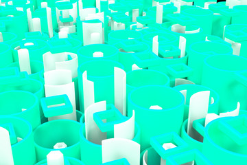 Obraz premium Pattern of colored tubes, repeated square elements, white hexagons and surfaces