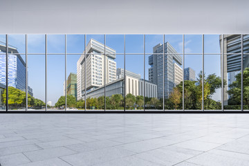The modern office buildings from glass window