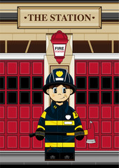 Cute Cartoon Fireman - Firefighter