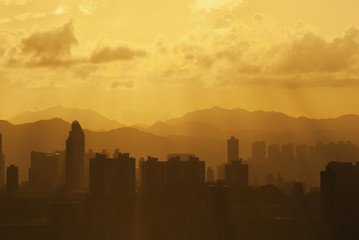 Fototapeta na wymiar Silhouette of Skyline of Hong Kong City