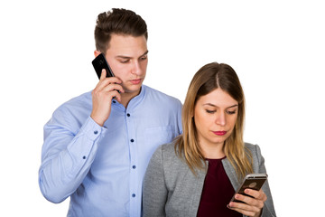 Young couple on the phone - isolated