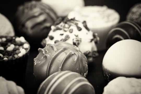 Close up of a selection of delicious chocolates
