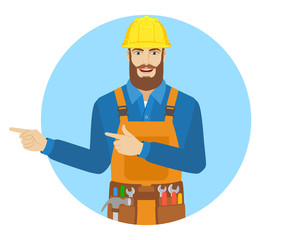 Two index fingers pointing. Worker showing somewhere