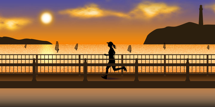 夕方の海を走る女性 Stock Illustration Adobe Stock 夕方の海を走る女性 Stock Illustration Adobe Stock