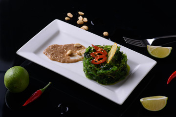  Asian food on a black background