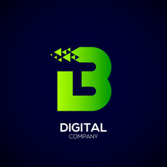 Obraz premium Letter B Pixel logo, Triangle, Arrow and forward logo, Green color,Technology and digital logotype