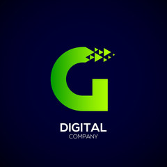 Letter G Pixel logo, Triangle, Arrow and forward logo, Green color,Technology and digital logotype