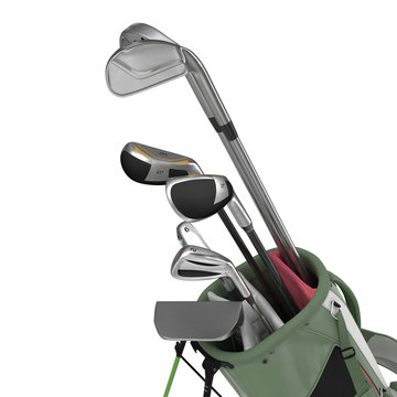 Golf Bag with Clubs on white. 3D illustration