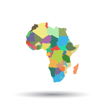 Africa map icon. Flat vector illustration. Africa sign symbol with shadow on white background.