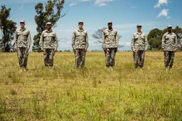 Group of military soldiers standing in line