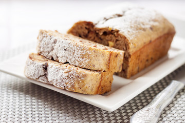 Banana cake with walnuts and dark chocolate