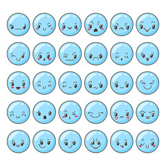 Set of cute lovely kawaii emoticon.