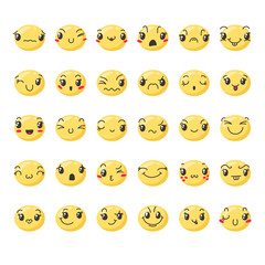 Obraz premium Set of cute lovely kawaii emoticon.