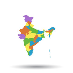 India map icon. Flat vector illustration. India sign symbol with shadow on white background.