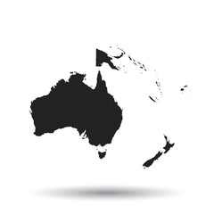 Australia and oceania map icon. Flat vector illustration. Australia sign symbol with shadow on white background. - obrazy, fototapety, plakaty