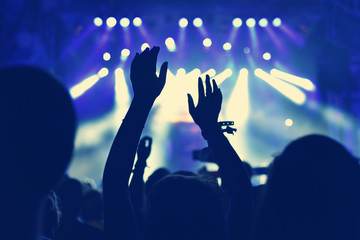 Crowd with arms outstretched at concert