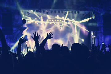 Crowd with arms outstretched at concert