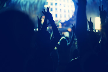 Crowd with arms outstretched at concert