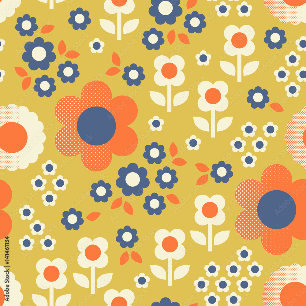Aufkleber seamless retro pattern with flowers