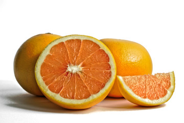 Closeup of grapefruits on a white background