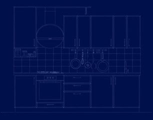 Blueprint of small modular kitchen. Front view.