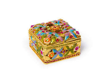 Golden casket on white background