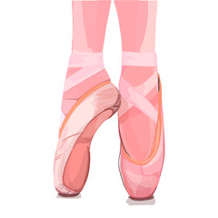 Naklejka premium Vector illustration. Ballerina`s feet in pointe shoes. Ballerina`s legs in position.