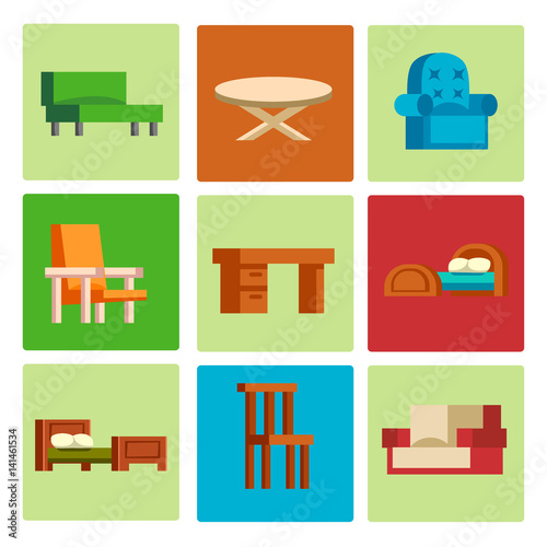 Furniture Icons Vector Illustration Isolated Interior Living