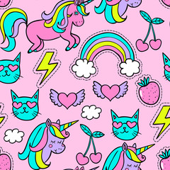 Cartoon patch. Vector seamless pattern