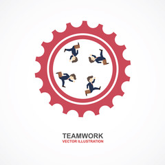 Teamwork with businessman and gear. Infographic Template. Vector Illustration.