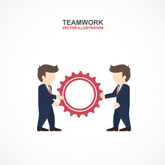 Teamwork with businessman and gear. Infographic Template. Vector Illustration.