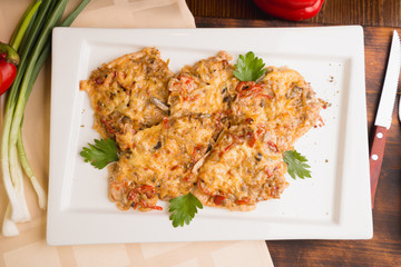 chicken in cheese with vegetables