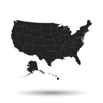 America map icon. Flat vector illustration. USA sign symbol with shadow on white background.