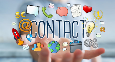 Businessman using manuscript contact text