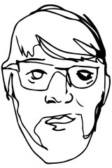 sketch of the face of an adult male with a beard wearing glasses