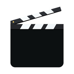 Obraz premium Black blank open clapperboard isolated on white background. Movie clapper board mockup. Vector illustration