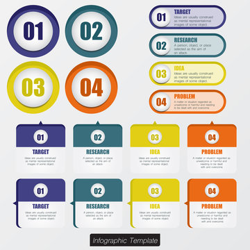 Set of infographic design in blue/green/yellow/orange colour.