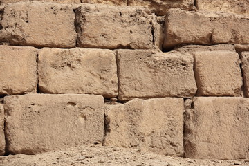 Close view of blocks of the Great Pyramids in Giza, Cairo, Egypt 