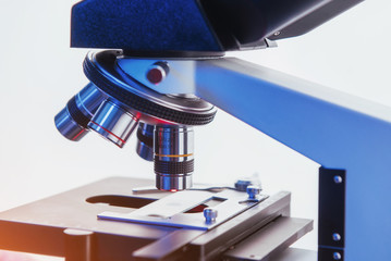 laboratory, microscope for chemistry biology test samples, Medical equipment, Scientific and healthcare research background.