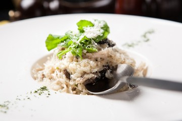 mushroom cream risotto with spoon