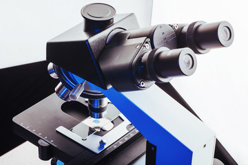 Close up of microscope at the laboratory.