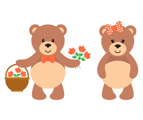 cartoon bear with flower and basket set