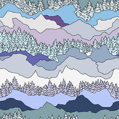 seamless pattern with trees and mountains - 141467130