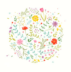Floral design element. Greeting card with cute flowers.
