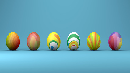 Easter eggs with modern patterns, trendy design concept, 3d illustration.