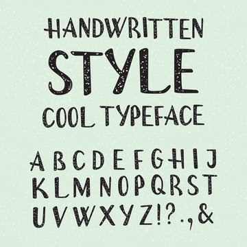 Handwritten style cool typeface. Isolated english alphabet of grainy texture. Fashion font.