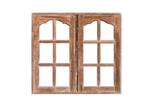 A closed wooden window isolated on white background
